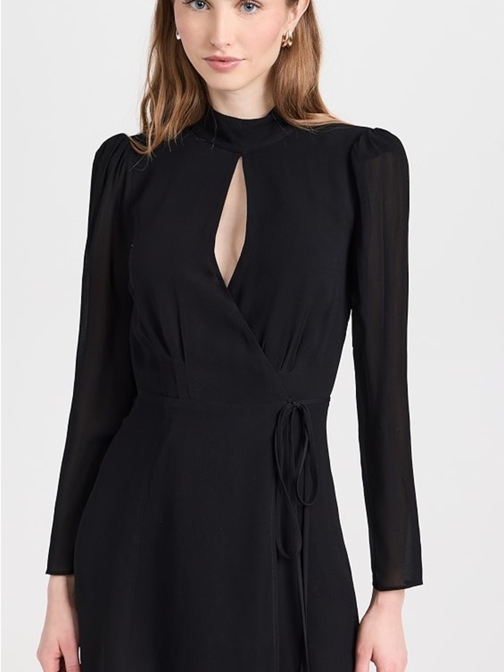 Reformation Ottessa Black Wrap Mini Dress with Keyhole Neckline